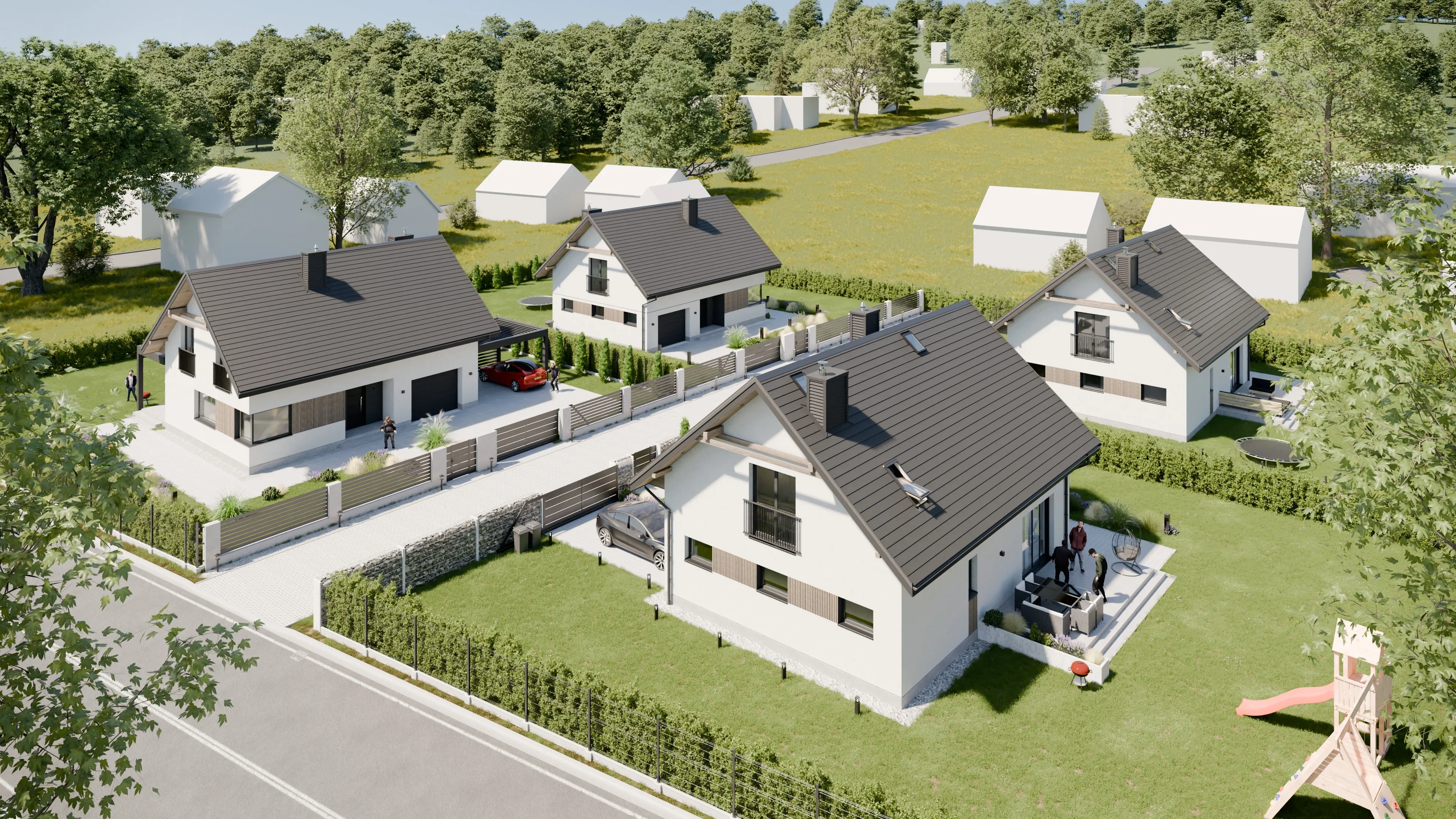 Wizualizacja osiedla — projekt domu jednorodzinnego, pracownia Gębala